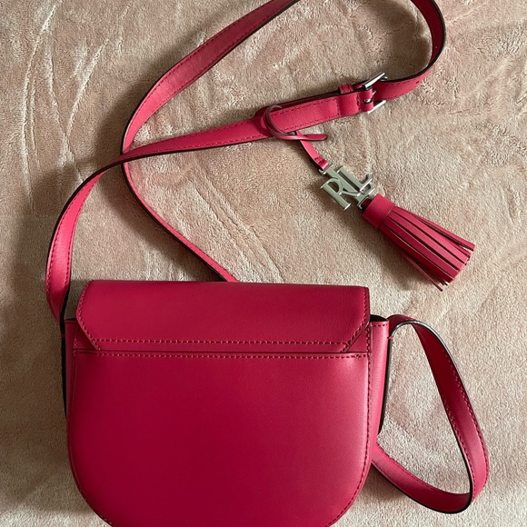 Ralph Lauren Womens Leather Dark Pink Boho Shoulder Crossbody Bag New - Picture 5 of 6